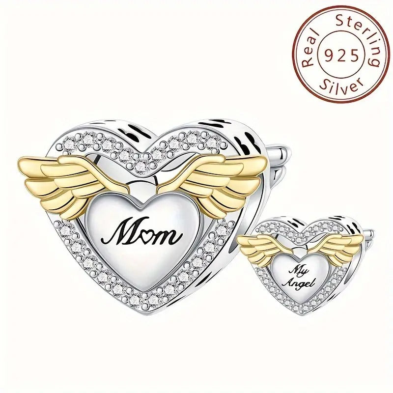 My Mom My Angel Sterling Silver Charm Hallmarked S925 for Charm Bracelet and Necklace