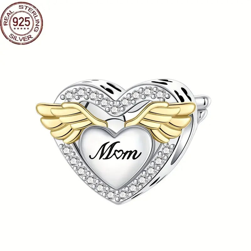 My Mom My Angel Sterling Silver Charm Hallmarked S925 for Charm Bracelet and Necklace