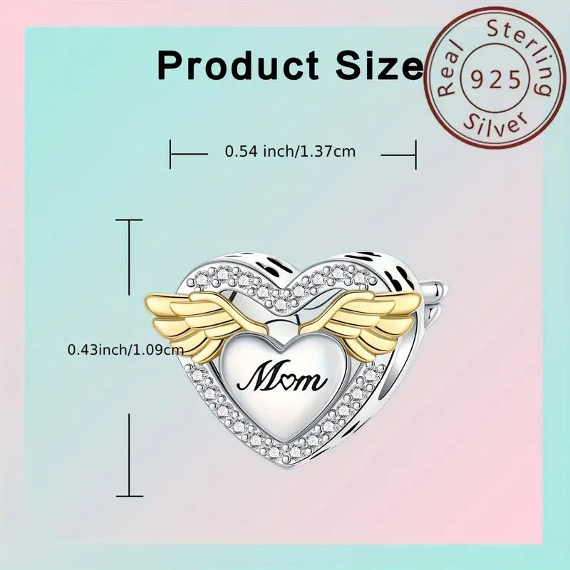 My Mom My Angel Sterling Silver Charm Hallmarked S925 for Charm Bracelet and Necklace
