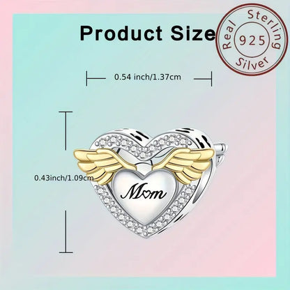 My Mom My Angel Sterling Silver Charm Hallmarked S925 for Charm Bracelet and Necklace