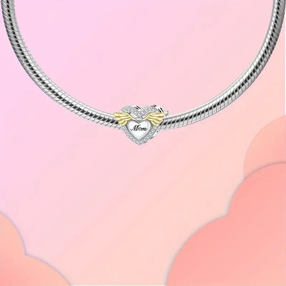 My Mom My Angel Sterling Silver Charm Hallmarked S925 for Charm Bracelet and Necklace