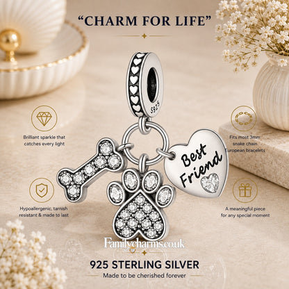 My Dog Best Friend Sterling Silver Charm Hallmarked S925 for Charm Bracelet and Necklace