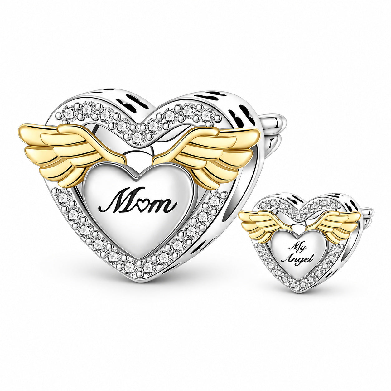 My Mom My Angel Sterling Silver Charm Hallmarked S925 for Charm Bracelet and Necklace