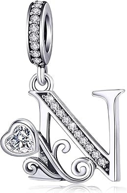 Classic Alphabet Letters A to Z Sterling Silver Dangle Charm Hallmarked S925 for Charm Bracelet and Necklace