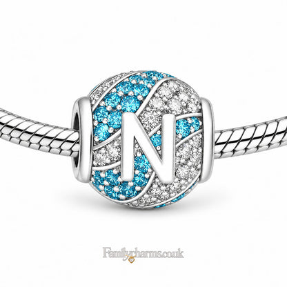 Alphabets Letter N Sterling Silver Charm Hallmarked S925 for Charm Bracelet and Necklace