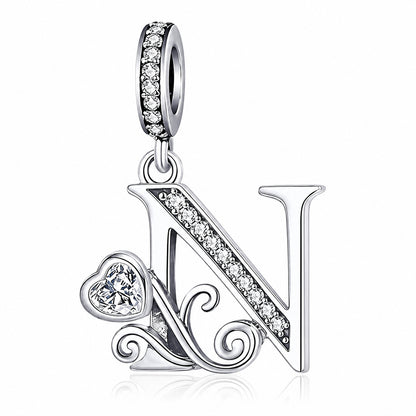 Classic Alphabet Letters A to Z Sterling Silver Dangle Charm Hallmarked S925 for Charm Bracelet and Necklace
