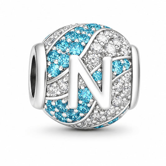 Alphabets Letter N Sterling Silver Charm Hallmarked S925 for Charm Bracelet and Necklace