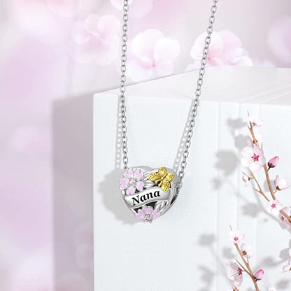 Nana Flower & Butterfly Heart Sterling Silver Charm Hallmarked S925 for Charm Bracelet and Necklace