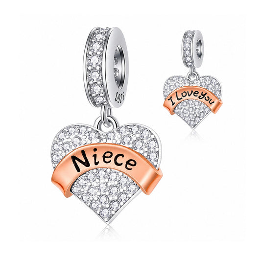Niece I Love You CZ Pendant Charm Hallmarked S925 for Charm Bracelet and Necklace