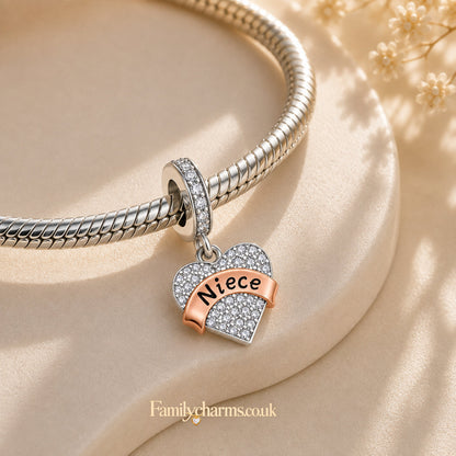 Niece I Love You CZ Pendant Charm Hallmarked S925 for Charm Bracelet and Necklace