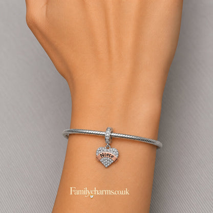 Niece I Love You CZ Pendant Charm Hallmarked S925 for Charm Bracelet and Necklace