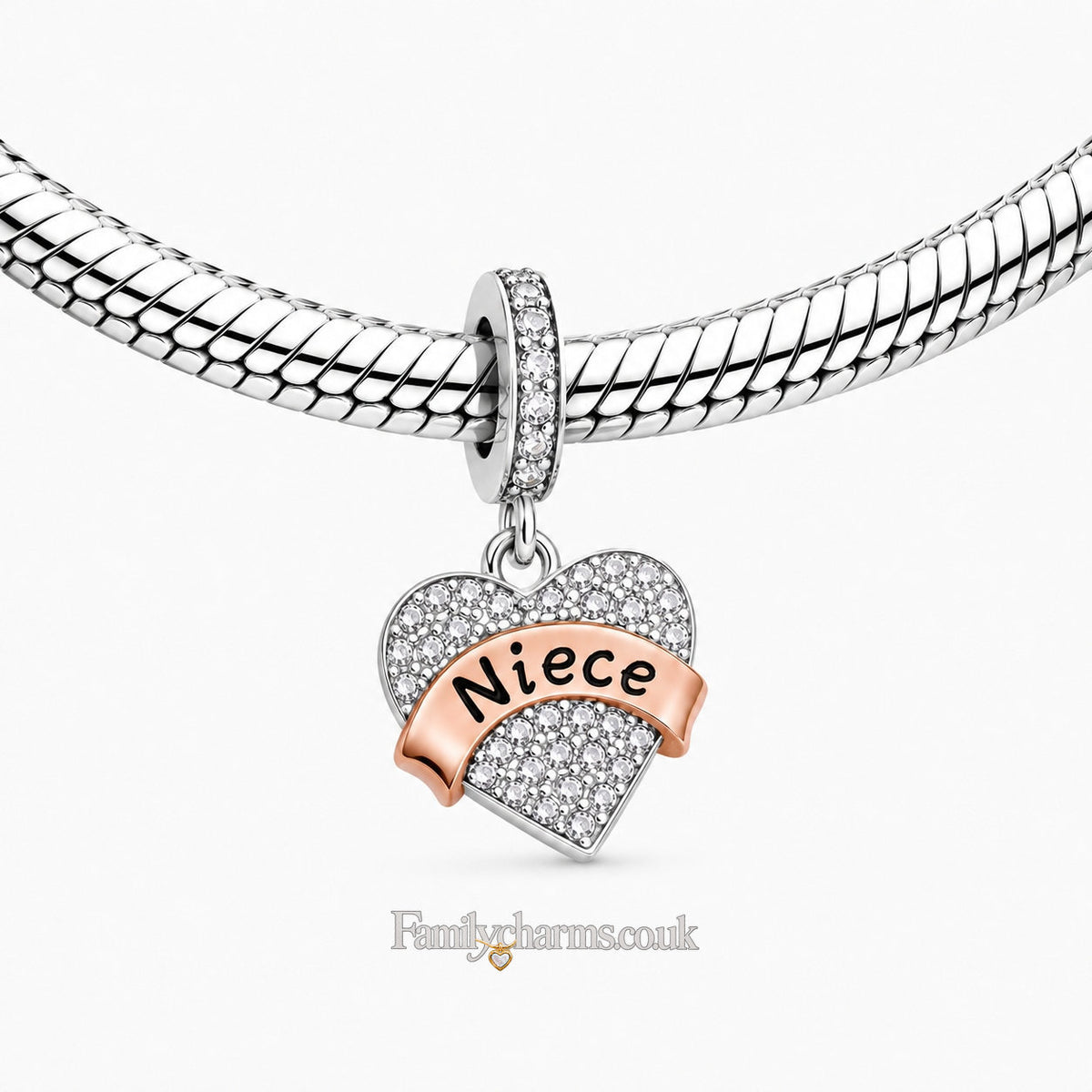 Niece I Love You CZ Pendant Charm Hallmarked S925 for Charm Bracelet and Necklace