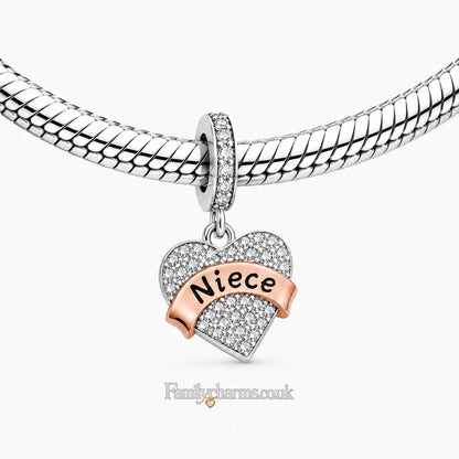 Niece I Love You CZ Pendant Charm Hallmarked S925 for Charm Bracelet and Necklace