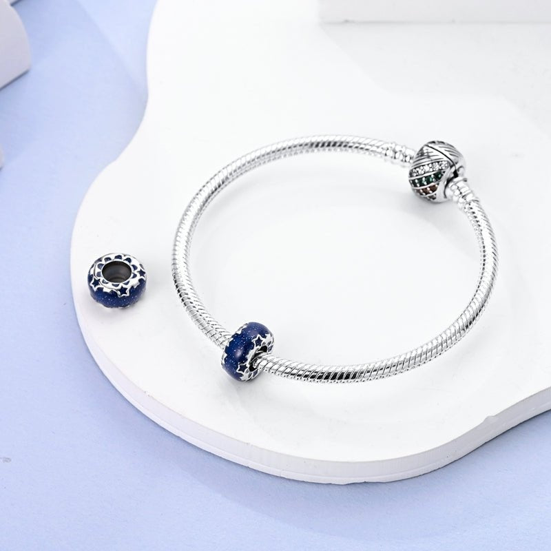 Night Sky Spacer Bead Sterling Silver Charm Hallmarked S925 for Charm Bracelet and Necklace