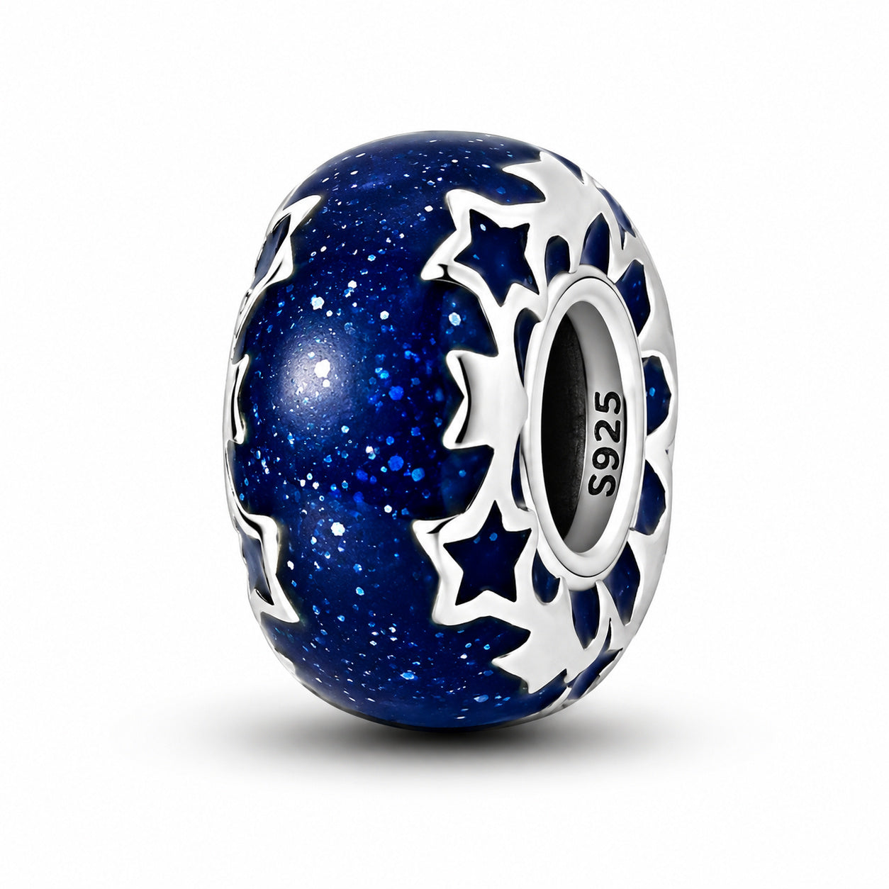 Night Sky Spacer Bead Sterling Silver Charm Hallmarked S925 for Charm Bracelet and Necklace