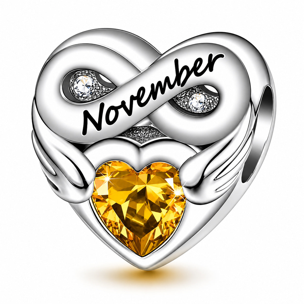 November Birthstone Months Heart Charm for Bracelet, S925 Sterling Silver