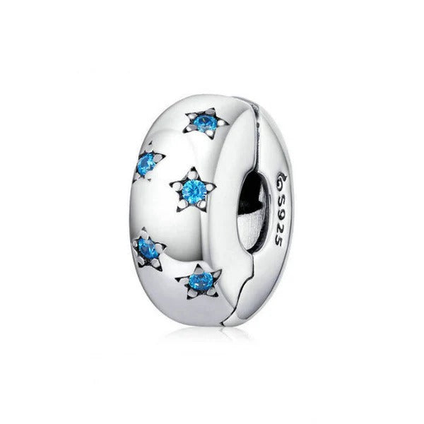 Ocean Blue Star Clip Stopper Sterling Silver Charm Hallmarked S925 for Charm Bracelet and Necklace
