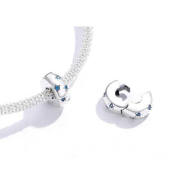 Ocean Blue Star Clip Stopper Sterling Silver Charm Hallmarked S925 for Charm Bracelet and Necklace