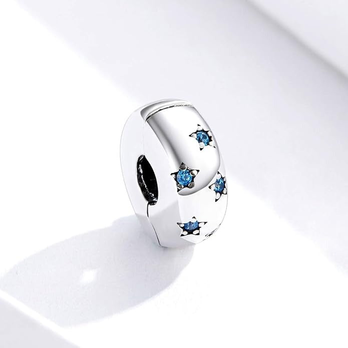 Ocean Blue Star Clip Stopper Sterling Silver Charm Hallmarked S925 for Charm Bracelet and Necklace
