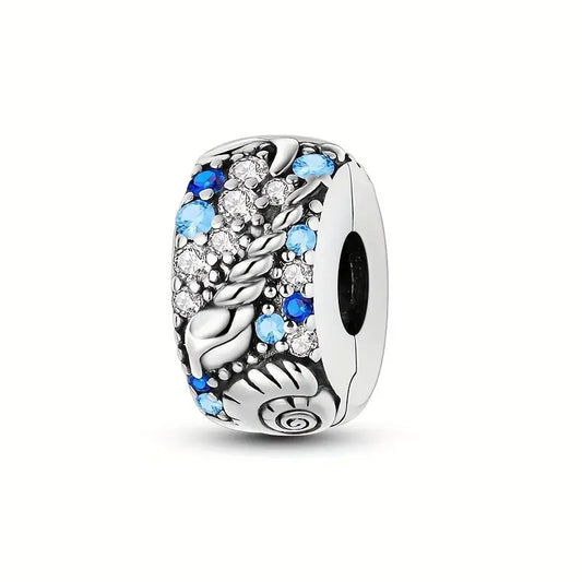 Ocean Sea Life Seashell Clip Sterling Silver Charm Hallmarked S925 for Charm Bracelet and Necklace