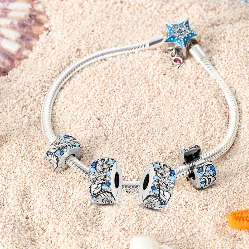 Ocean Sea Life Seashell Clip Sterling Silver Charm Hallmarked S925 for Charm Bracelet and Necklace