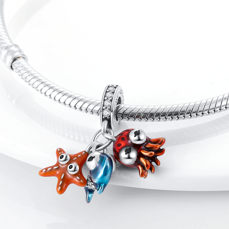 Ocean Sealife Dangle Charm for Bracelet, S925 Sterling Silver
