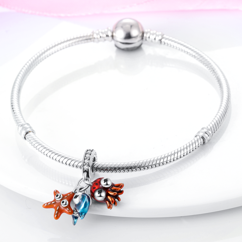 Ocean Sealife Dangle Charm for Bracelet, S925 Sterling Silver