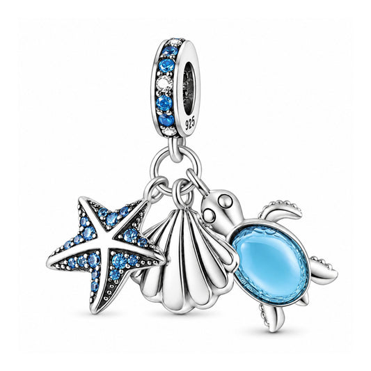 Ocean Series Starfish, Scallop, Turtle Pendant Charm Hallmarked S925 for Charm Bracelet and Necklace