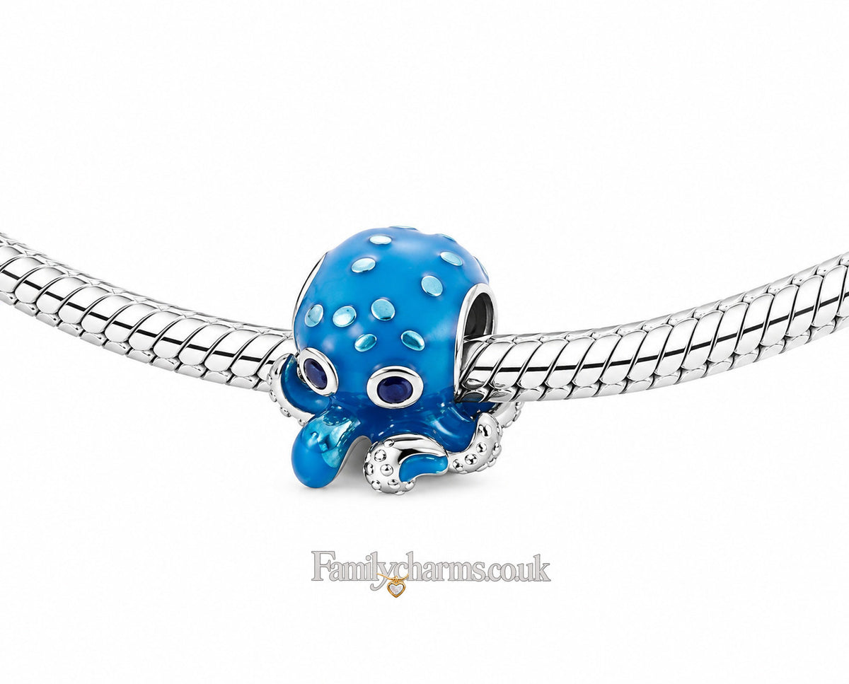 Ocean Blue Octopus Charm Hallmarked S925 for Charm Bracelet and Necklace