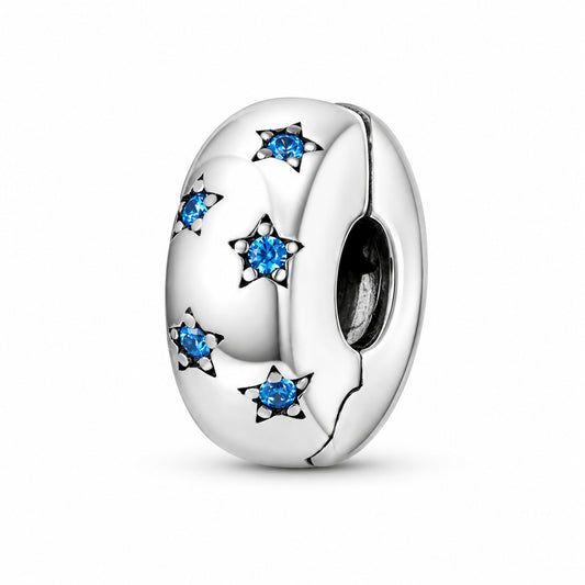 Ocean Blue Star Clip Stopper Sterling Silver Charm Hallmarked S925 for Charm Bracelet and Necklace