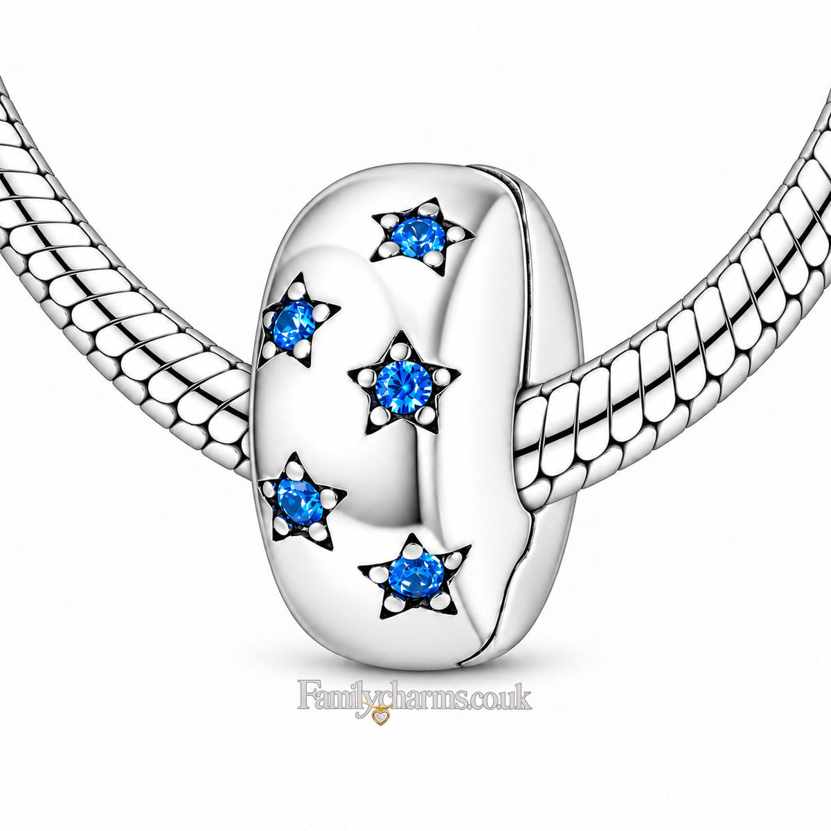 Ocean Blue Star Clip Stopper Sterling Silver Charm Hallmarked S925 for Charm Bracelet and Necklace