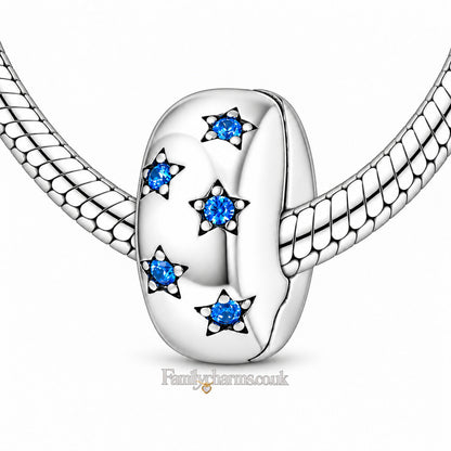 Ocean Blue Star Clip Stopper Sterling Silver Charm Hallmarked S925 for Charm Bracelet and Necklace