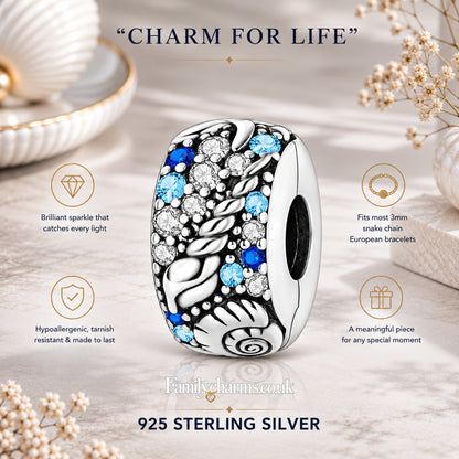 Ocean Sea Life Seashell Clip Sterling Silver Charm Hallmarked S925 for Charm Bracelet and Necklace