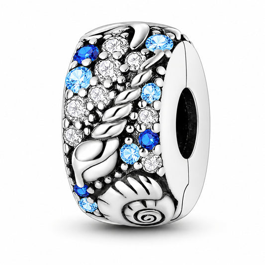 Ocean Sea Life Seashell Clip Sterling Silver Charm Hallmarked S925 for Charm Bracelet and Necklace