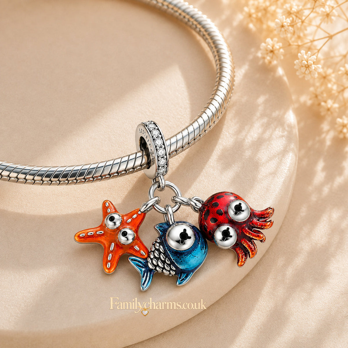 Ocean Sealife Dangle Sterling Silver Charm Hallmarked S925 for Charm Bracelet and Necklace
