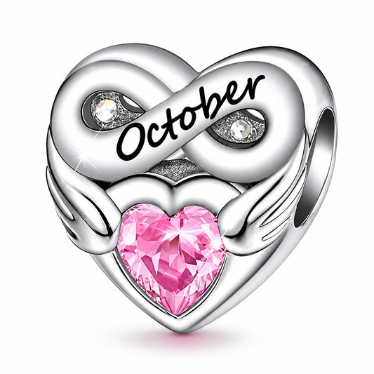 October Birthstone Months Heart Charm for Bracelet, S925 Sterling Silver