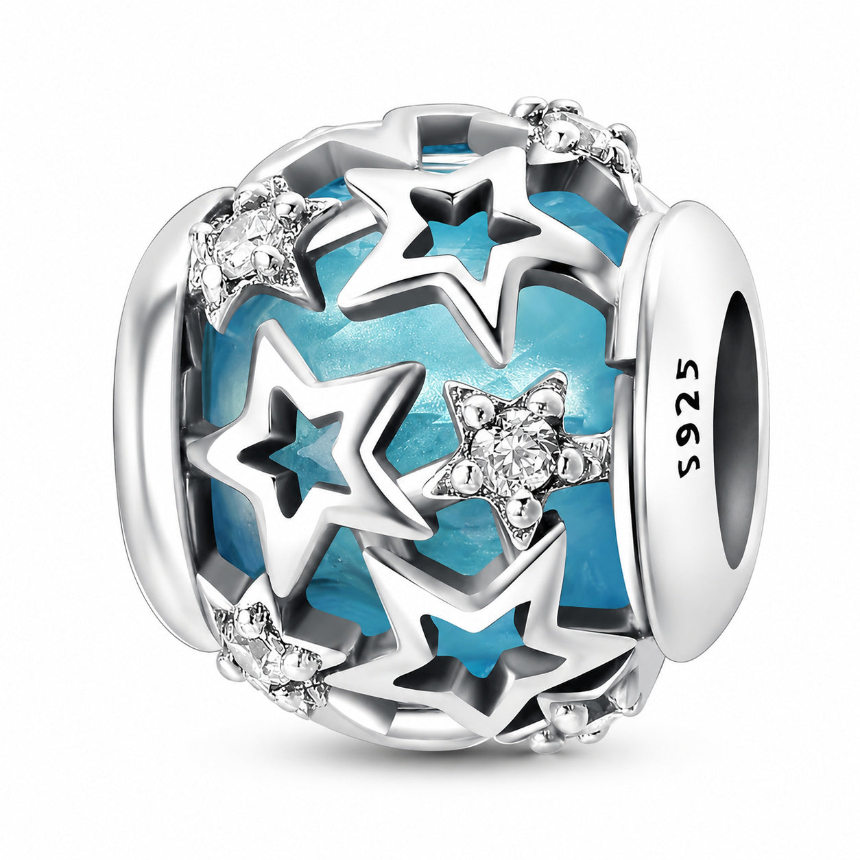 Open Star Bead Charm Hallmarked S925 for Charm Bracelet and Necklace