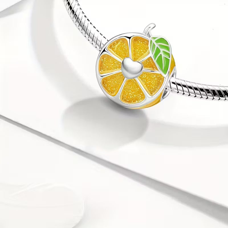 Orange Bead Sterling Silver Charm Hallmarked S925 for Charm Bracelet and Necklace