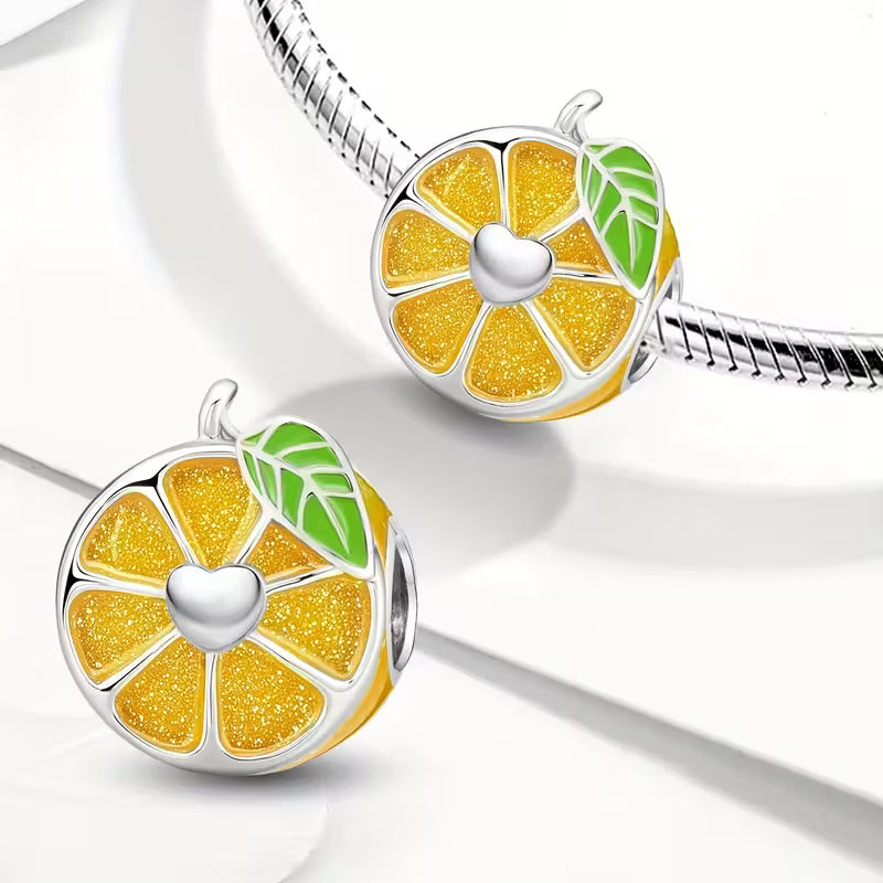 Orange Bead Sterling Silver Charm Hallmarked S925 for Charm Bracelet and Necklace