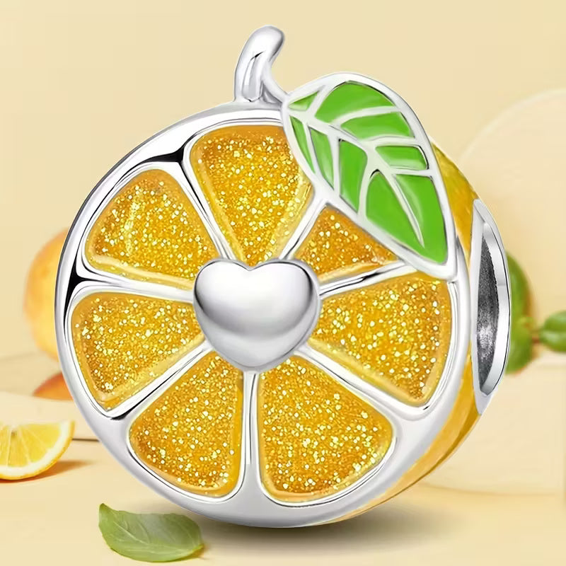 Orange Bead Sterling Silver Charm Hallmarked S925 for Charm Bracelet and Necklace