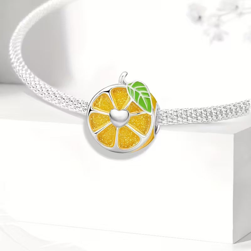 Orange Bead Sterling Silver Charm Hallmarked S925 for Charm Bracelet and Necklace
