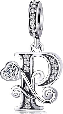 Classic Alphabet Letters A to Z Sterling Silver Dangle Charm Hallmarked S925 for Charm Bracelet and Necklace