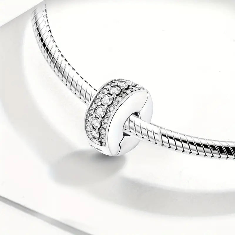 Pave Clip Sterling Silver Charm Hallmarked S925 for Charm Bracelet and Necklace