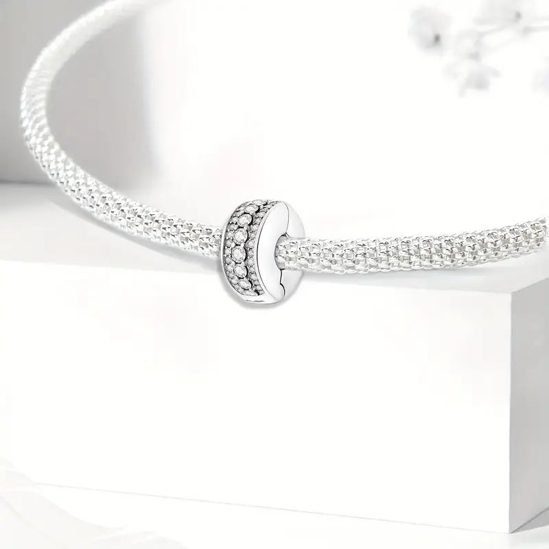 Pave Clip Sterling Silver Charm Hallmarked S925 for Charm Bracelet and Necklace