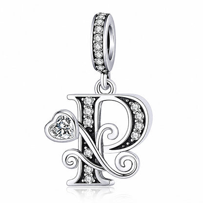 Classic Alphabet Letters A to Z Sterling Silver Dangle Charm Hallmarked S925 for Charm Bracelet and Necklace