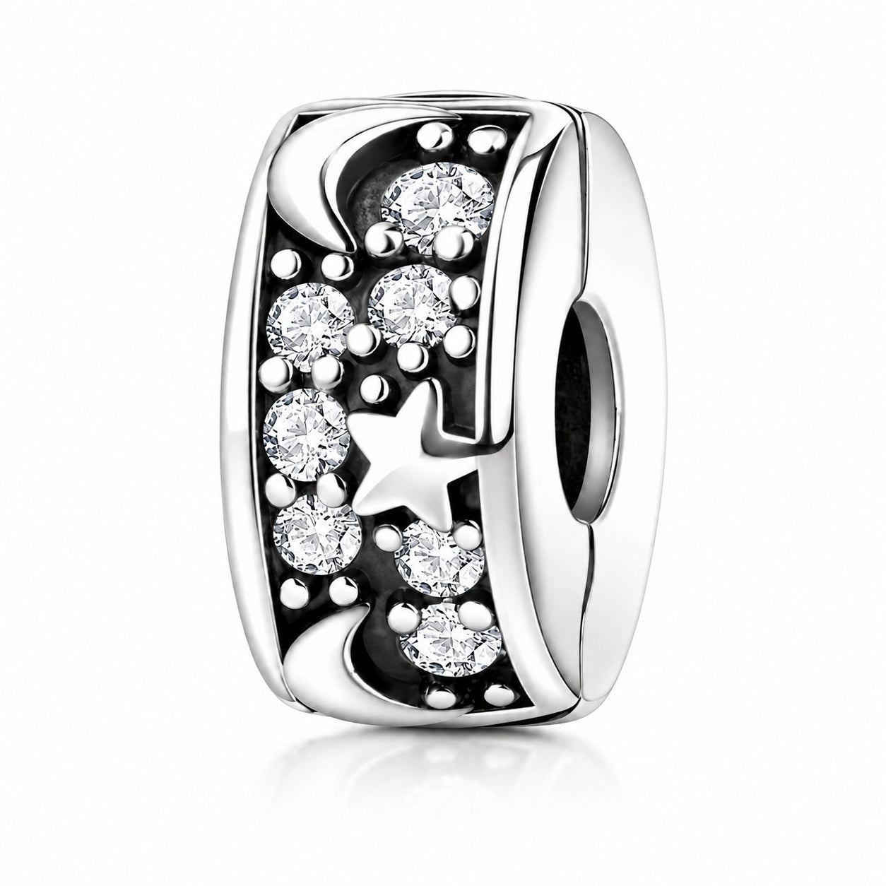Pave Moon Star Clip Charm Hallmarked S925 for Charm Bracelet and Necklace