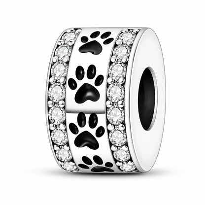 Pave Paw Print Clip Charm Hallmarked S925 for Charm Bracelet and Necklace