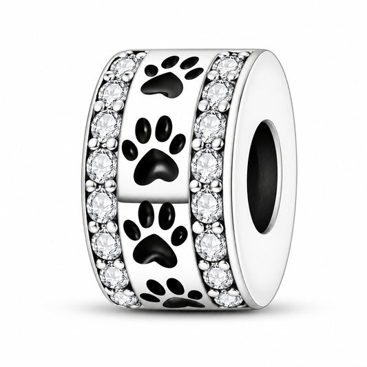 Pave Paw Print Clip Charm Hallmarked S925 for Charm Bracelet and Necklace