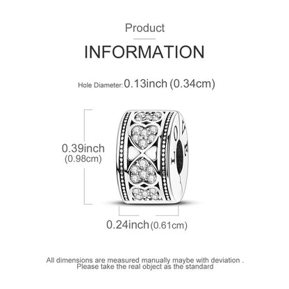 Pave Sparkling Hearts of Love Clip Sterling Silver Charm Hallmarked S925 for Charm Bracelet and Necklace
