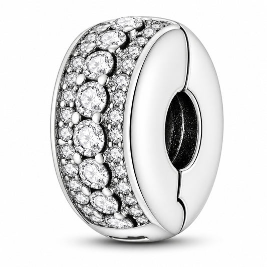 Pave Clip Sterling Silver Charm Hallmarked S925 for Charm Bracelet and Necklace